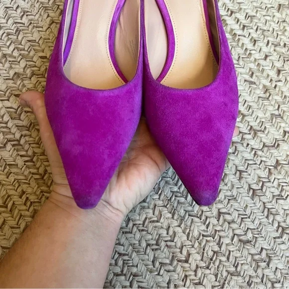 Zara Slip On Leather Kitten Heel Mule Fuchsia size 6.5 - Picture 3 of 7
